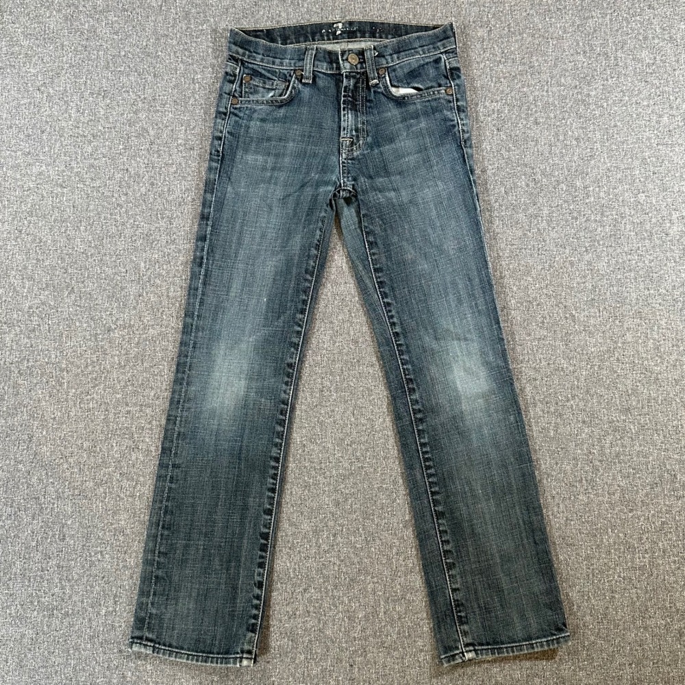 7 For All Mankind Womans Straight Leg Blue Denim Jeans Size 8 Stretch Dark Wash